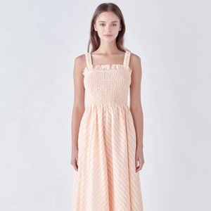 English Factory STRIPED SMOCKED MIDI DRESS